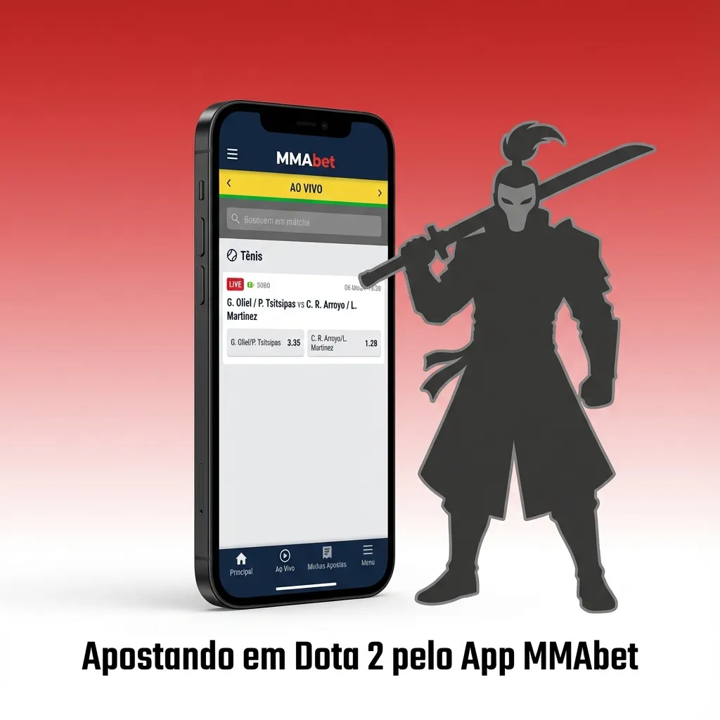 Tela de celular com app MMAbet aberto em seção de apostas ao vivo em Dota 2 e odds em destaque