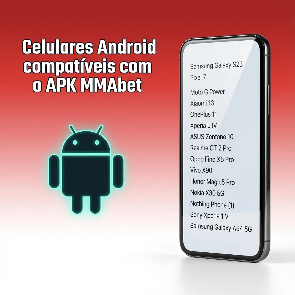 Tabela mostrando marcas e modelos de celulares Android compatíveis com o APK MMAbet no Brasil
