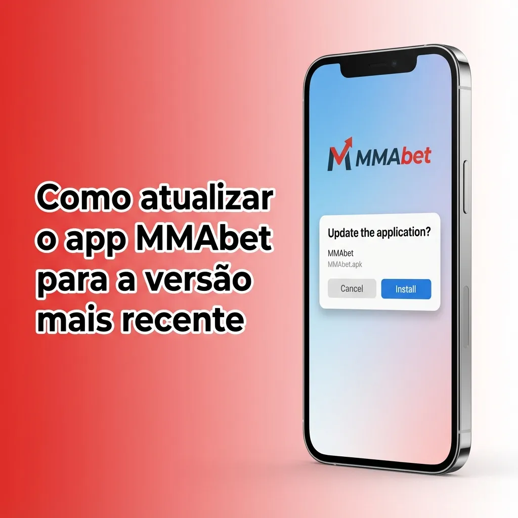 Tela de smartphone exibindo o site do MMAbet com aviso de nova versão do app para download e atualização do APK