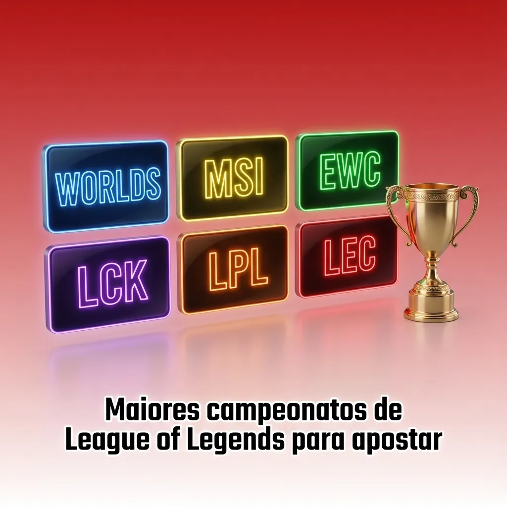 Banner sobre principais campeonatos de League of Legends para apostas na MMAbet, com logos de ligas e torneios globais