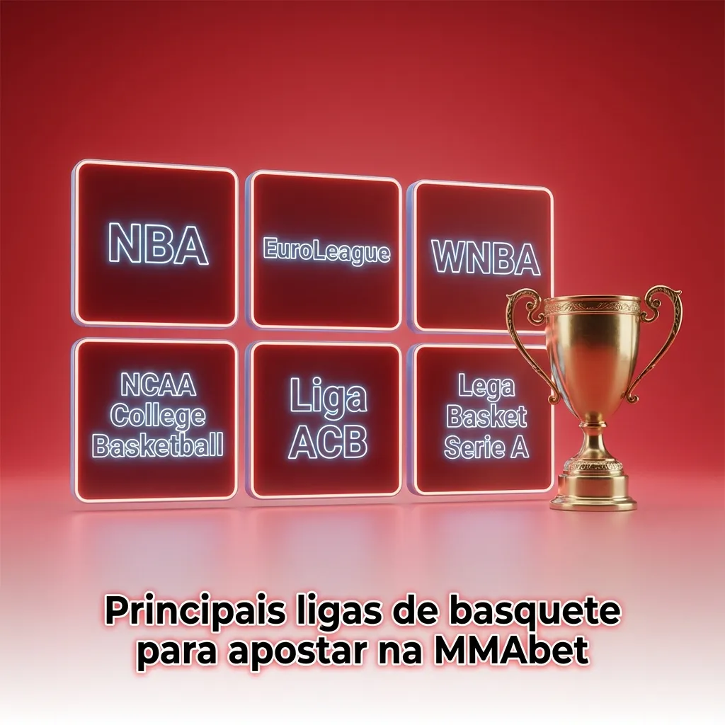 Quadra de basquete com bola em destaque e logos de ligas como NBA, NBB e Euroliga ao fundo.